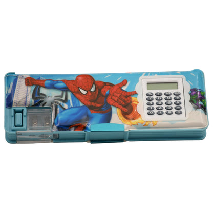 Spiderman Pencil Box Calculator Geometry Dual Sharpener with Calculator Blue