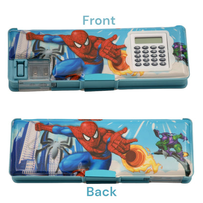 Spiderman Pencil Box Calculator Geometry Dual Sharpener with Calculator Blue