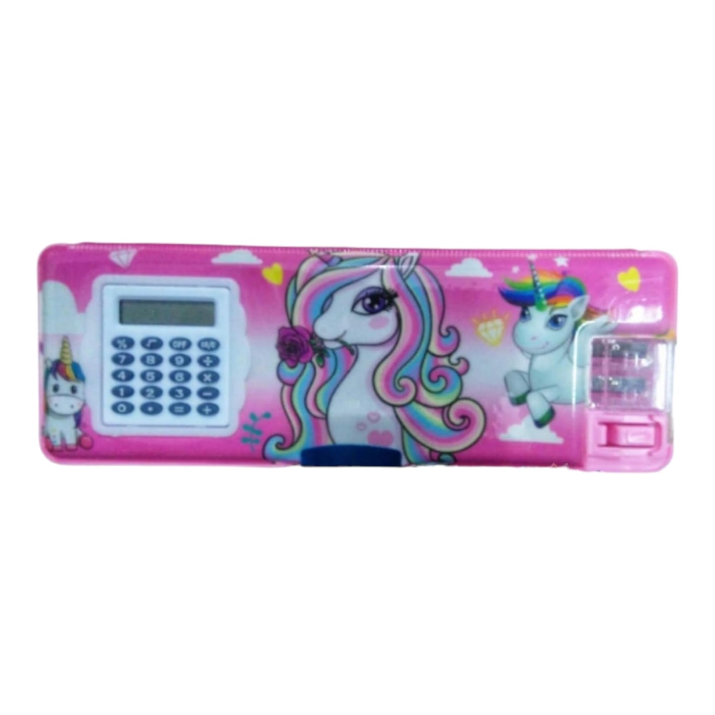 Horse Pencil Box Dual Sharpener with Calculator Pink