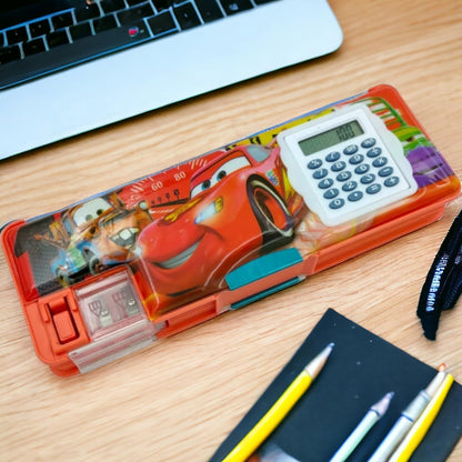 Toy Car Pencil Box With Calculator Geometry Dual Sharpener Red