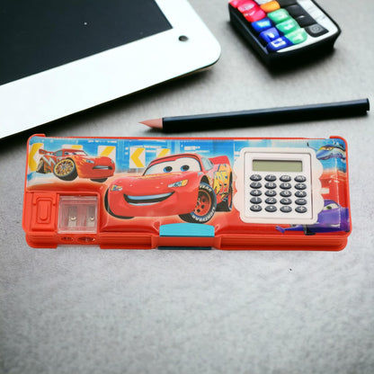 Toy Car Pencil Box With Calculator Geometry Dual Sharpener Red