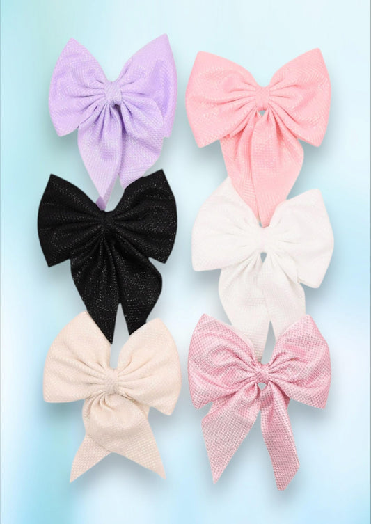 Hair Clips Bow for Girls And Women Long Tail Hairpin Soft Silky Satin Pack Of 6 (Pink, Purple, Cream,Peach,White & Black)