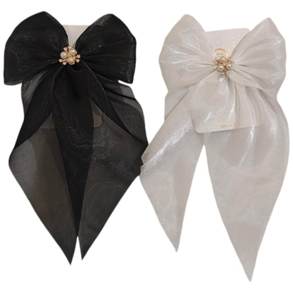 Hair Clips Bow with Pearl Gifts for Women Girl (2, Pearl Black & White)