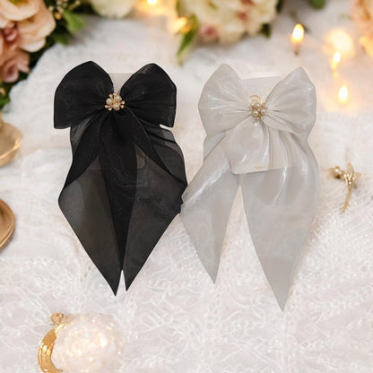 Hair Clips Bow with Pearl Gifts for Women Girl (2, Pearl Black & White)